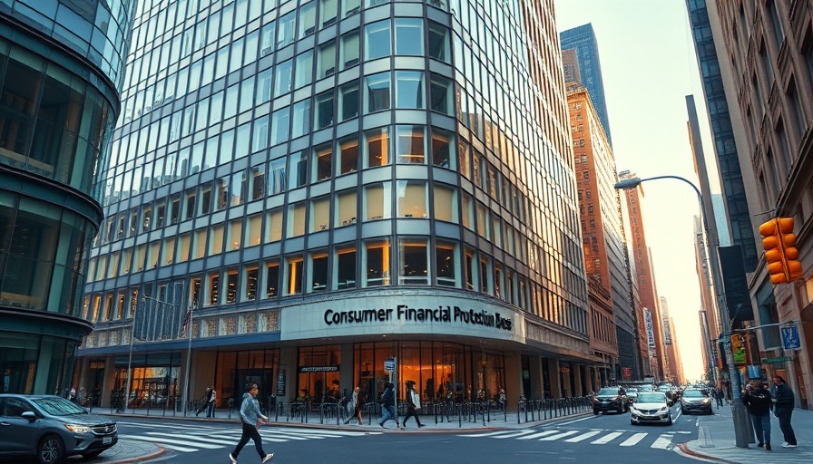 CFPB Fair Lending Settlement building in urban street view.