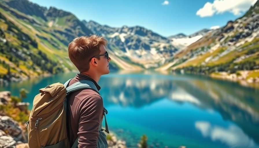 Young hiker enjoys a tranquil lake view, exploring happiness tips for influencers.