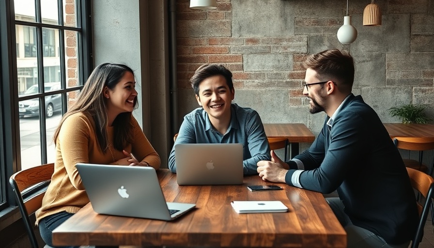 Young professionals discussing Local SEO strategies at a cafe