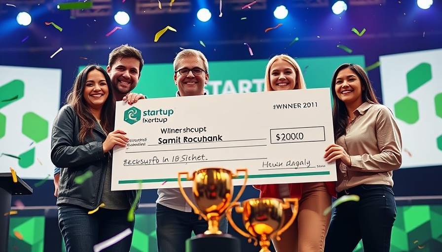 Startup Battlefield 200 winners celebrating with a giant check.