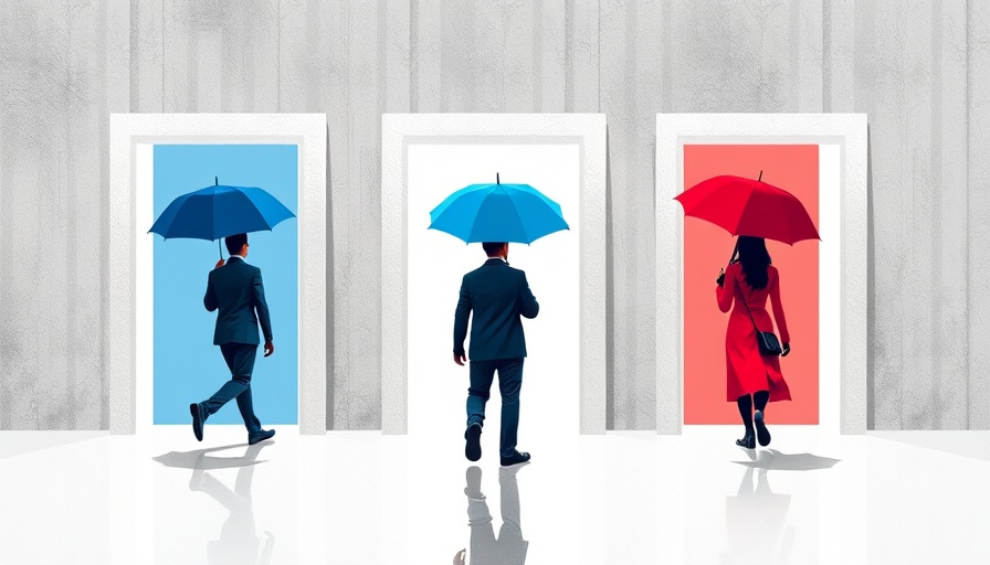 Illustration of people with umbrellas symbolizing 2025 tech layoffs.