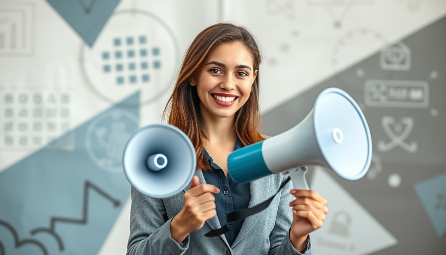 Multi-Channel Repurposing Rights concept with smiling woman and megaphone.