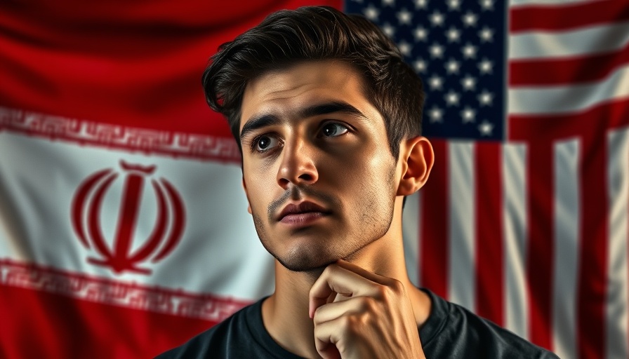 Thoughtful man with Iran and USA flags discussing Iran Conflict Economic Impact.