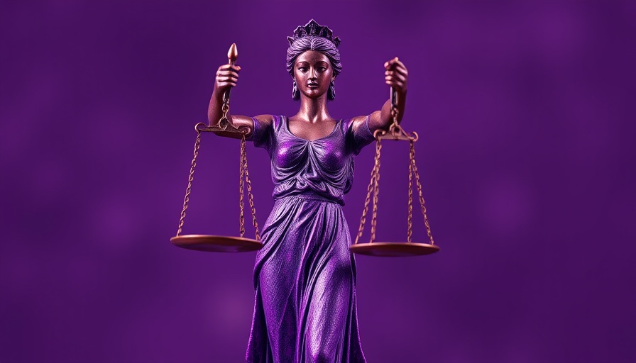 Purple Lady Justice statue representing balance and fairness regarading the Compass antitrust case against NWMLS.