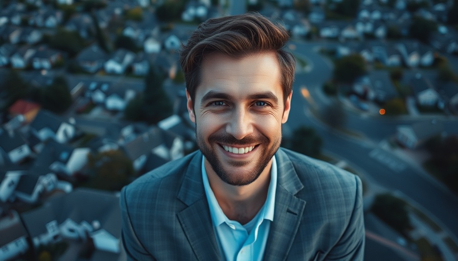 Expert discussing timing the real estate market with aerial view background.