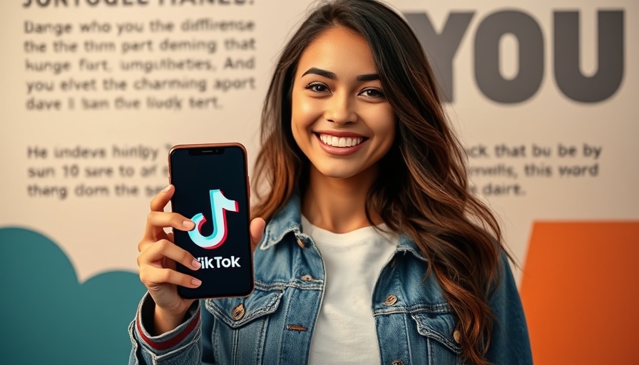 Interactive shopping TikTok: Woman holding phone with TikTok logo, smiling.