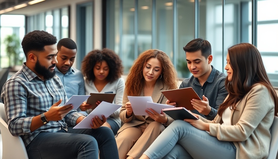 Engaged employees discussing in a modern office for improved workplace performance.