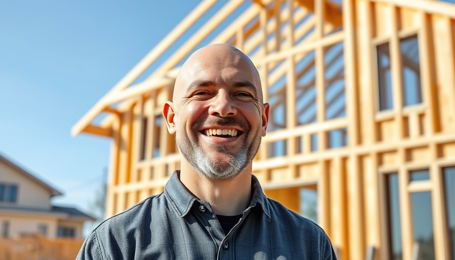 Smiling man with construction site, Building High-Return Rentals theme