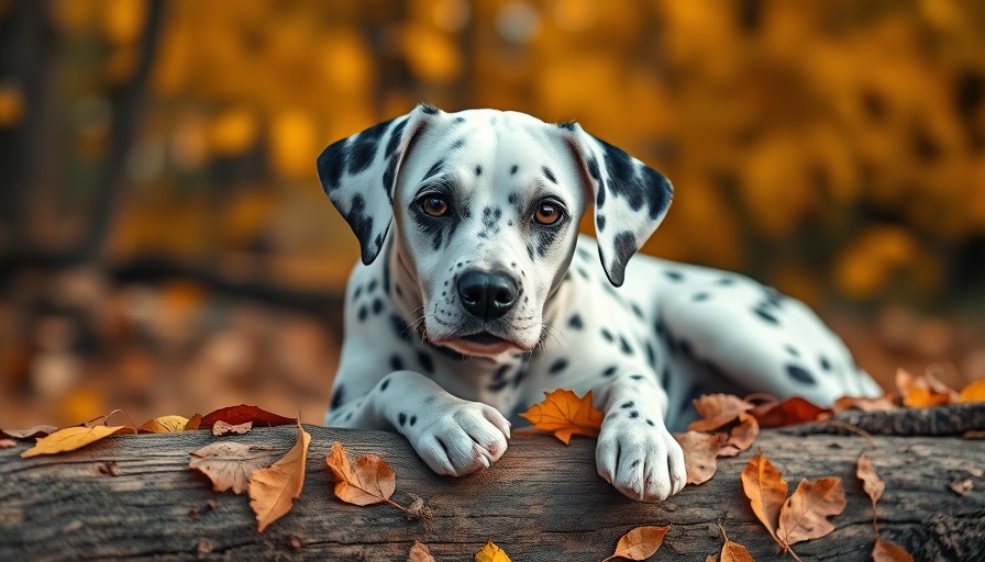 Dalmatian dog in autumn leaves highlighting ready-made stem cell therapies for pets.