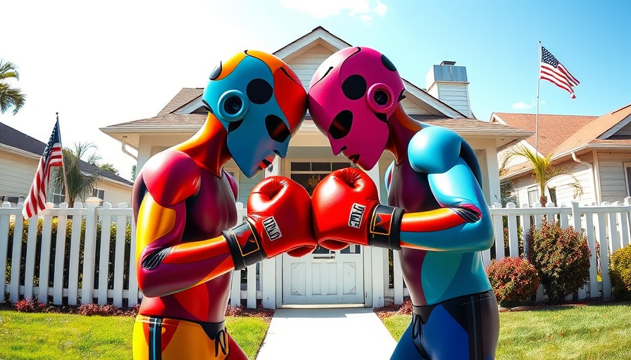 Colorful abstract boxing gloves symbolizing real estate industry infighting.