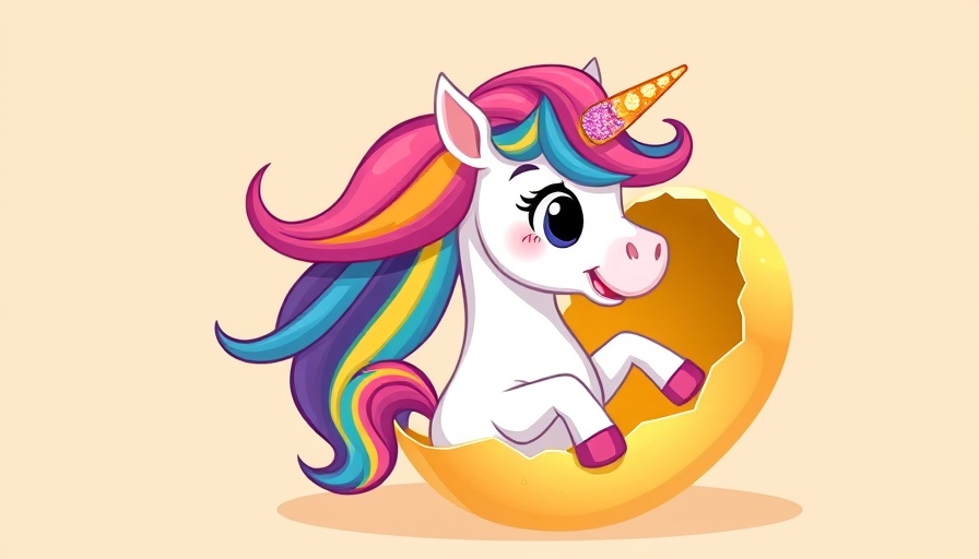 Colorful unicorn emerging from a golden egg, symbolizing new tech unicorns 2025.