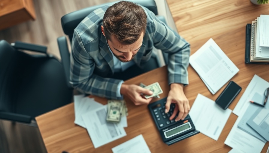 Man counting money with calculator showing merchant cash advance benefits.