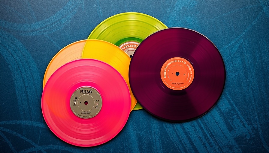 Multicolored vinyl records showcasing music culture, find trending sounds on TikTok.