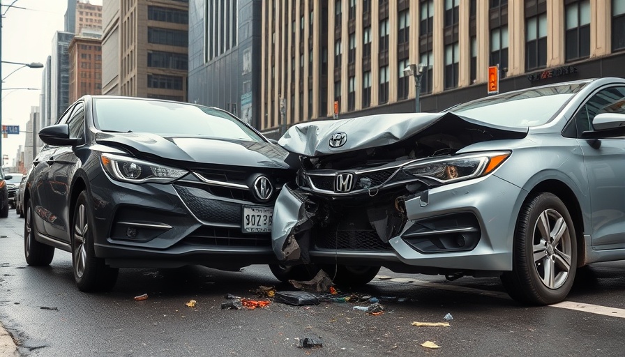 Two cars in a collision on Edmonton street, front damage visible.