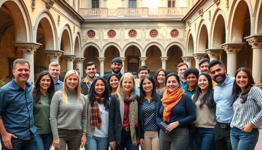 Successful Retreat Planning for Influencers: Diverse group in decorative courtyard.