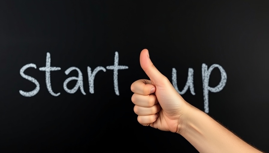 Thumbs up gesture next to chalk-written 'startup'.