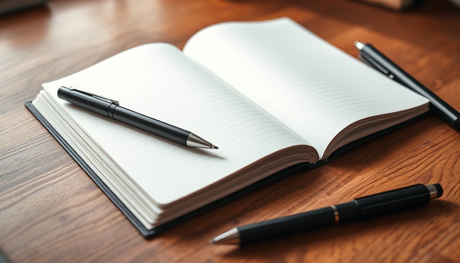 Open notebook with pens on wooden desk, Buffer Guest Post Program.
