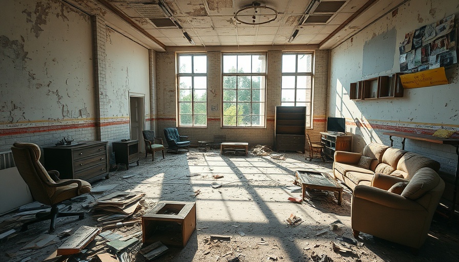 Debris-filled room showing damage suitable for junk pickup companies disaster recovery.
