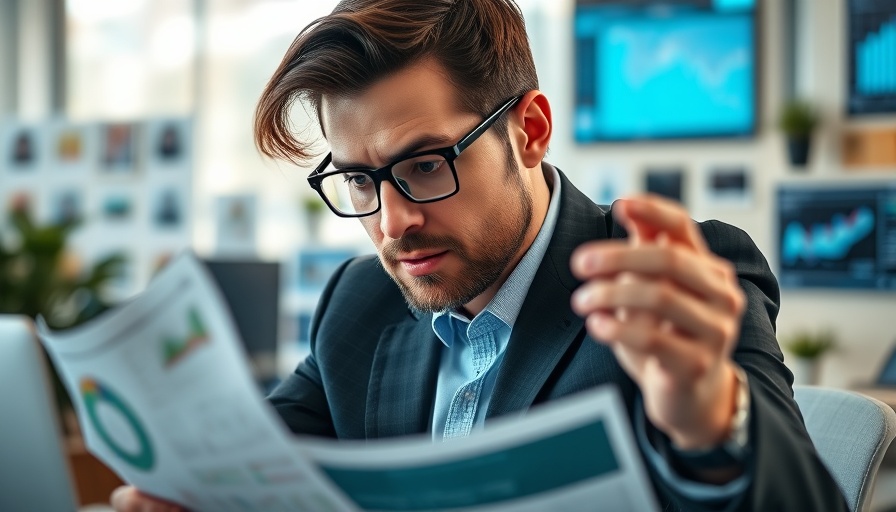 Focused analysis with magnifying glass on marketing data.