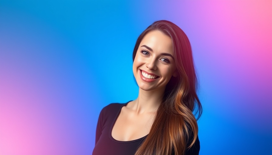 Smiling woman in black top on blue background, Recruiting Smarter for Real Estate Growth.