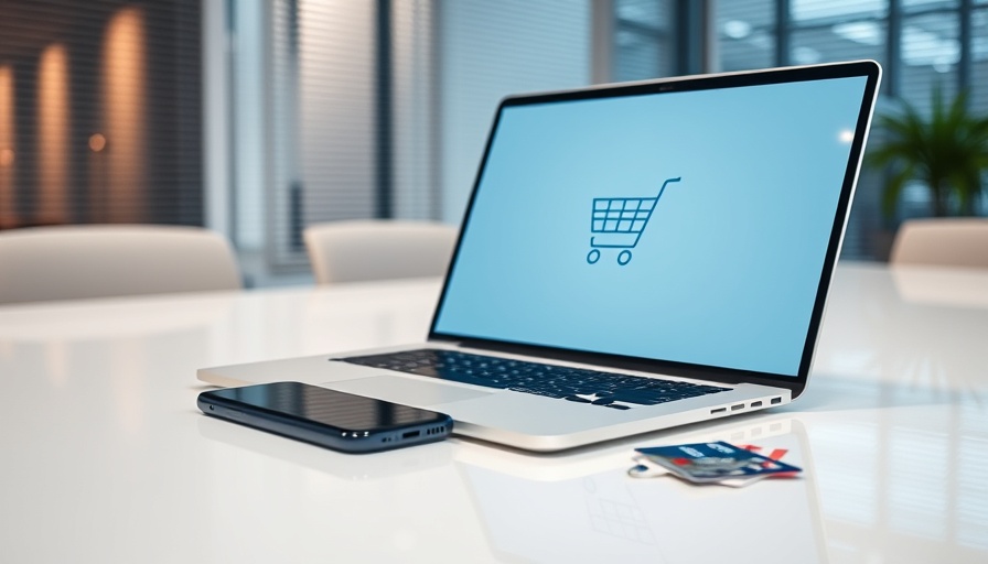 E-commerce shopping cart on laptop with credit cards on desk