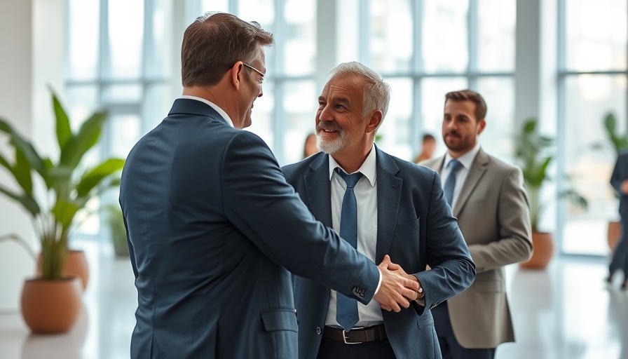 Men engaging at business event, defense technology entrepreneurship context.