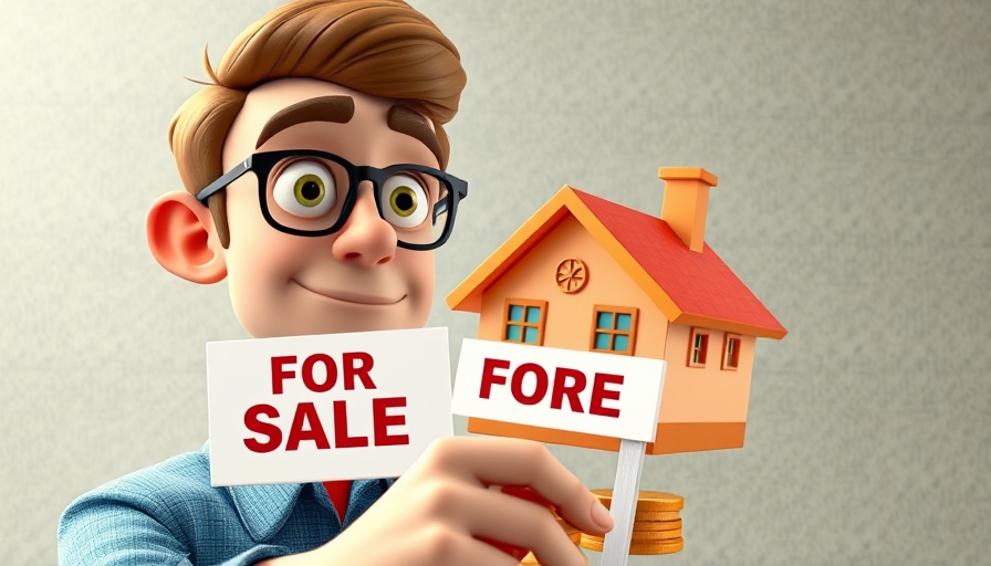 Cartoon illustration of housing market price declines with a 'For Sale' sign.