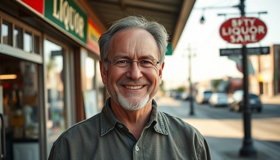 Middle-aged man outside liquor store; cheat code for financial freedom