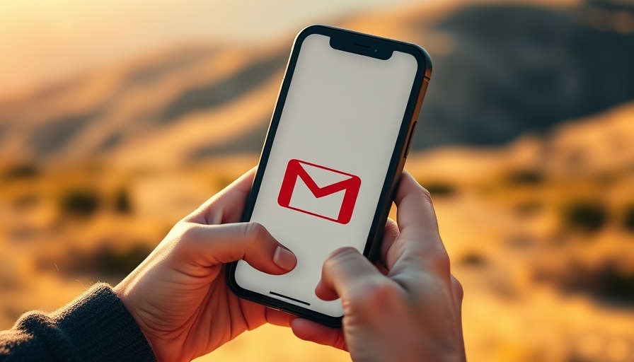Close-up of phone showing Gmail app outdoors in sunlight.