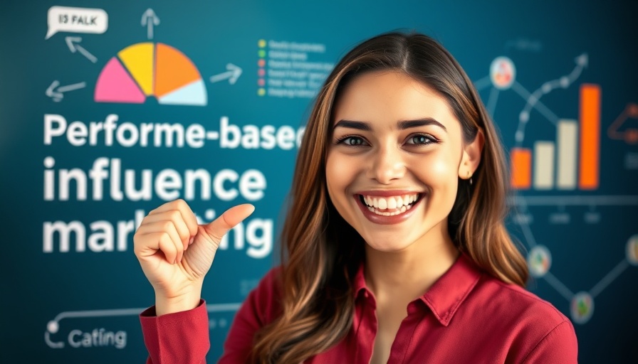 Cheerful woman highlighting performance influencer marketing concept.