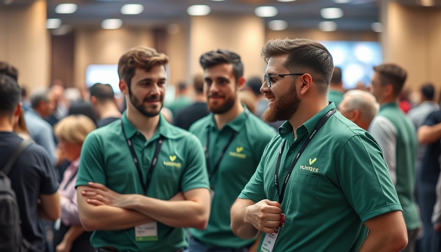 Volunteers at TechCrunch Disrupt 2025 discussing opportunities.