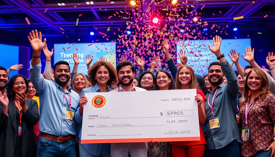 Triumphant group celebrating 2025 Startup Battlefield 200 win with confetti.