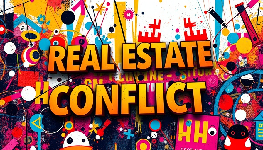 Abstract colorful design with real estate conflicts text.