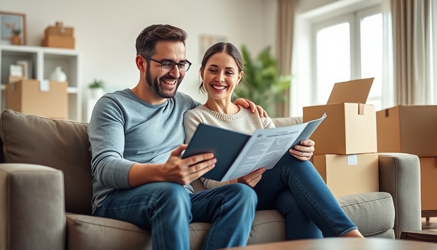 Couple with tablet in living room amid boxes, depicting homebuyer demand and mortgage rates.