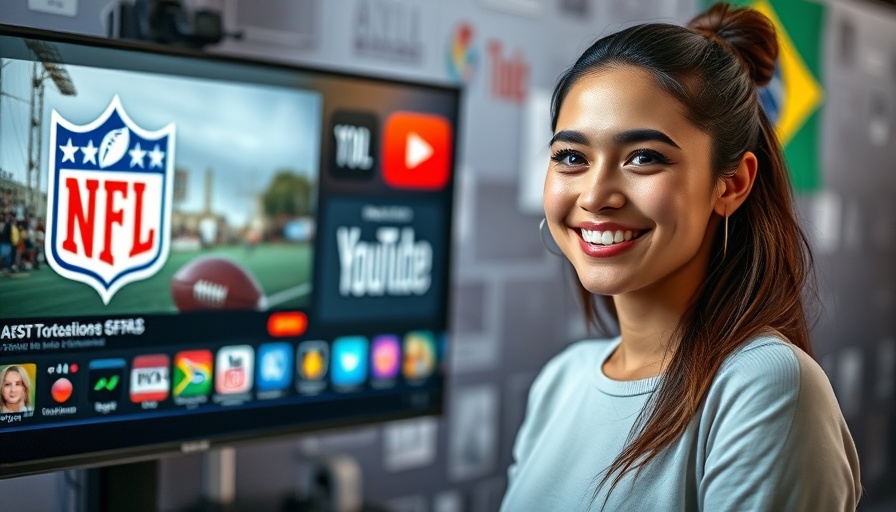 NFL YouTube streaming records: Smiling woman with NFL, YouTube graphics.