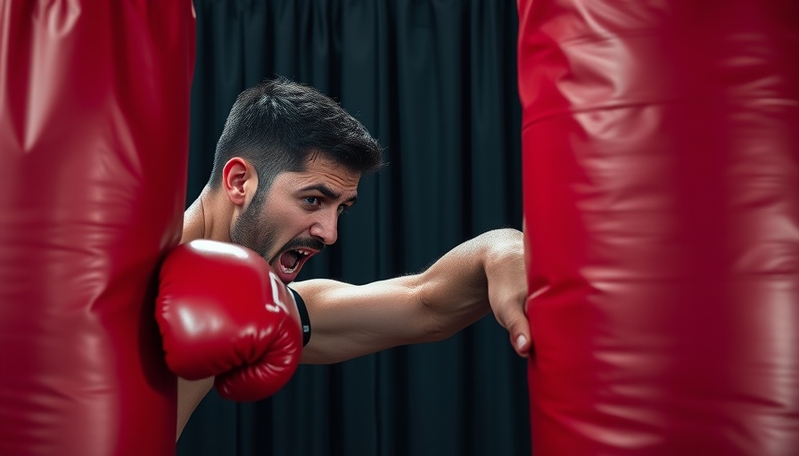 Celebrity Punching Power: Man striking a red punching bag.