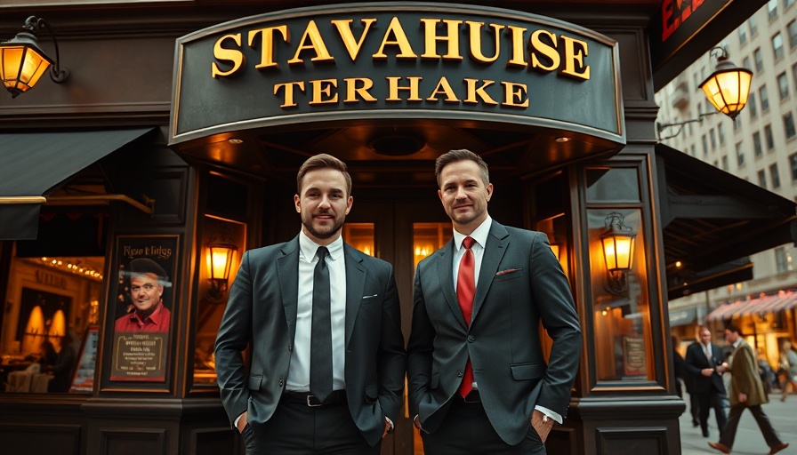 Pietro’s Steakhouse reopens with two men in suits outside.