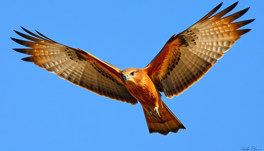 Majestic red goshawk soaring in blue sky, endangered red goshawk.