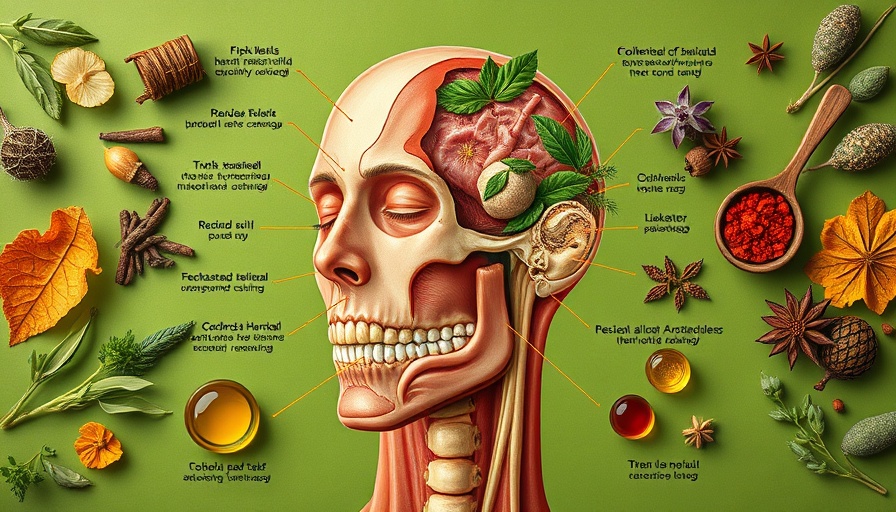 Illustrated herbs for TMJ relief with anatomical details.