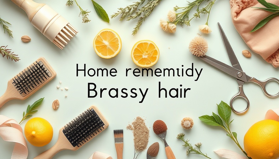 Home remedy tips for brassy hair in artistic flat lay.