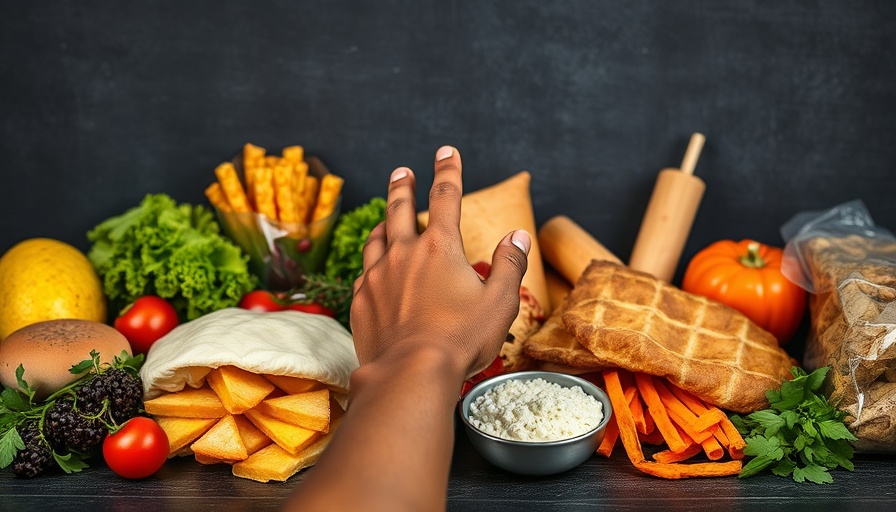 Hand choosing food among healthy and junk options, trust yourself around food.