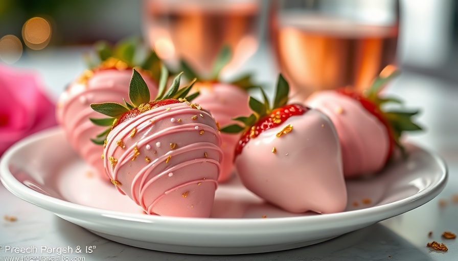 White chocolate rosé strawberries with pink coating and wine.
