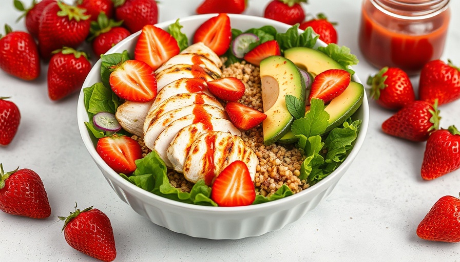 Fresh salad with strawberries and avocado for National Strawberry Month recipes.