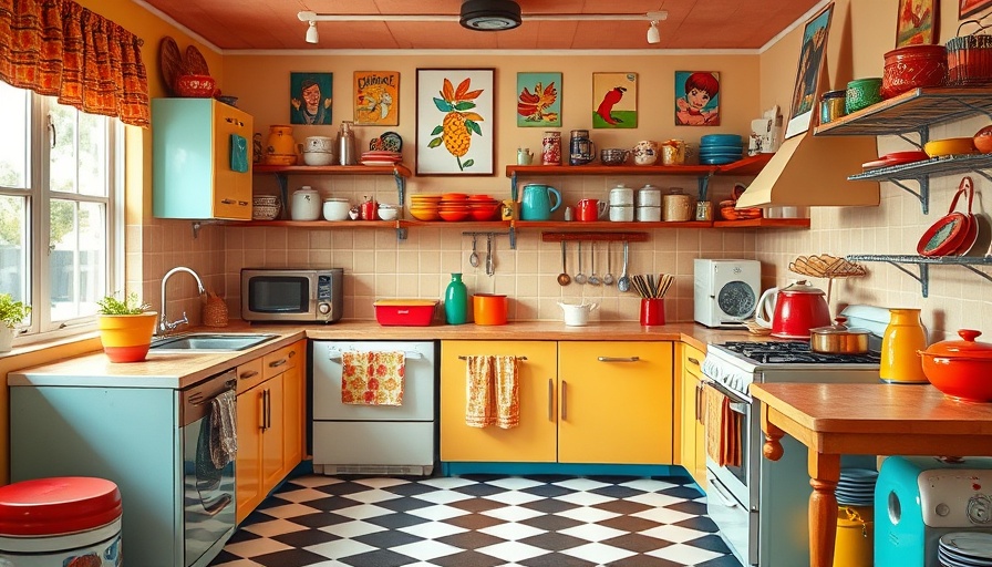 Retro kitchen with vibrant kitschy décor and vintage style.