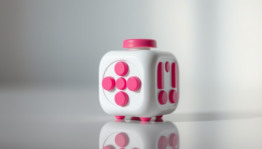 Best fidgets for focus and stress relief: white fidget cube with pink details.