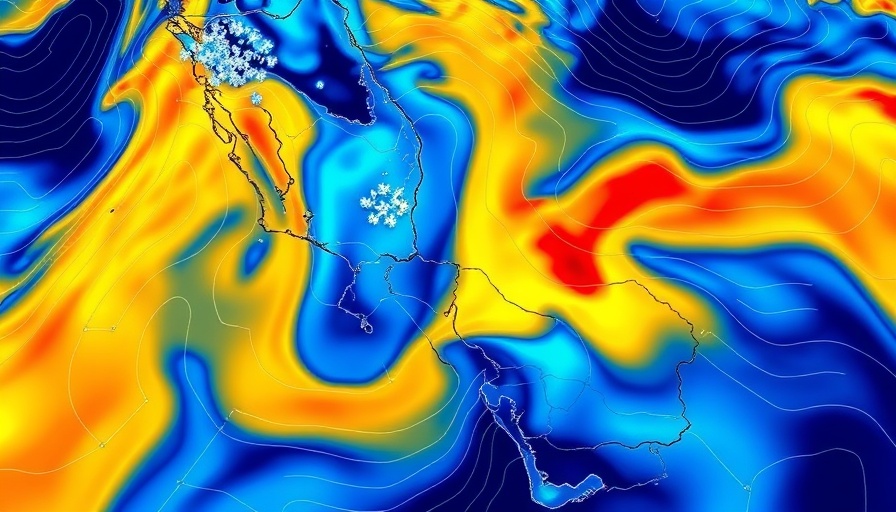 Map showing California spring weather patterns with pressure gradients.