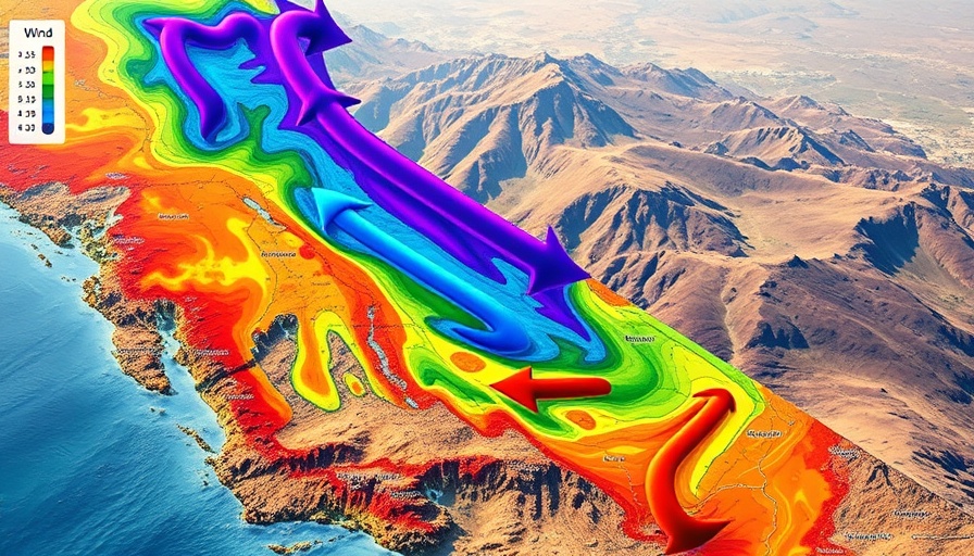 California wind map illustrating weather changes with colorful intensity.