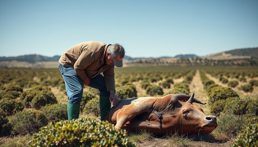 Inspector examines carcass in California field, highlighting wolf attacks.