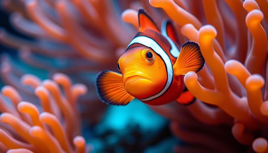 Clownfish adaptation in vibrant anemone habitat.