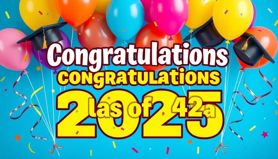 Congratulations Graduates 2025 with colorful balloons and caps